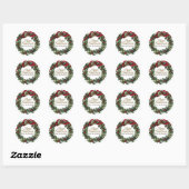 Sticker Rond Merry Christmas Wreath Holly Mistletoe Customisé (Feuille)