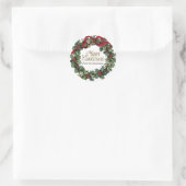 Sticker Rond Merry Christmas Wreath Holly Mistletoe Customisé (Sac)