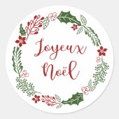 Sticker Rond Merry Christmas Wreath, Joyeux Noël (Devant)