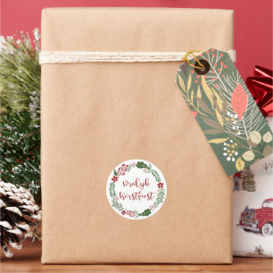 Sticker Rond Merry Christmas Wreath néerlandais Vrolijk Kerstfe