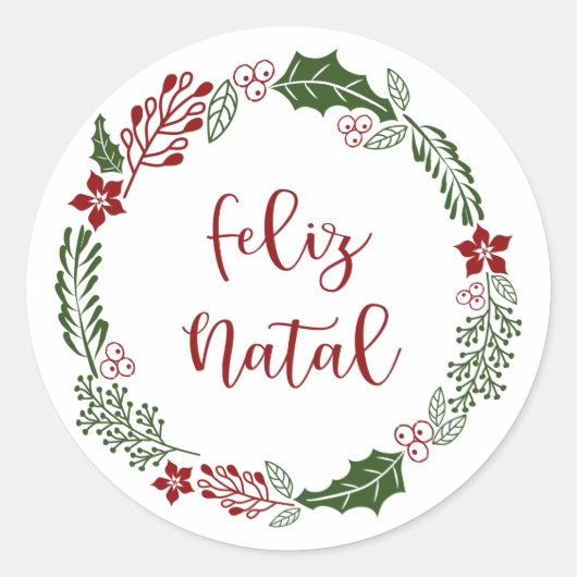 Sticker Rond Merry Christmas Wreath portugais, Feliz Natal (Devant)