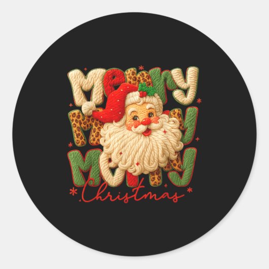 Sticker Rond Merry Christmas Xmas Vibes Santa Latch Hook Yarn C (Devant)