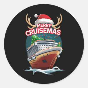 Sticker Rond Merry Cruisemas Cruise Ship Famille Noël Drôle