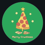 Sticker Rond Merry Crustmas - Pizza Christmas<br><div class="desc">Joyeux Crustmas - Sticker classique de Noël Pizza</div>
