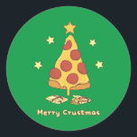 Sticker Rond Merry Crustmas - Pizza Christmas<br><div class="desc">Joyeux Crustmas - Sticker classique de Noël Pizza</div>