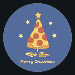 Sticker Rond Merry Crustmas - Pizza Christmas<br><div class="desc">Joyeux Crustmas - Sticker classique de Noël Pizza</div>