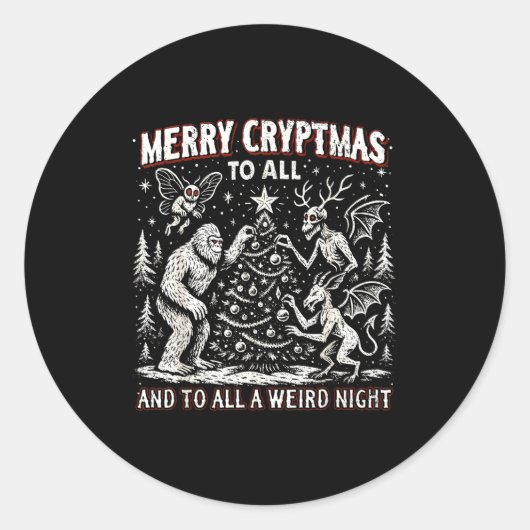 Sticker Rond Merry Cryptmas Weird Night Cryptid Holiday Art  (Devant)