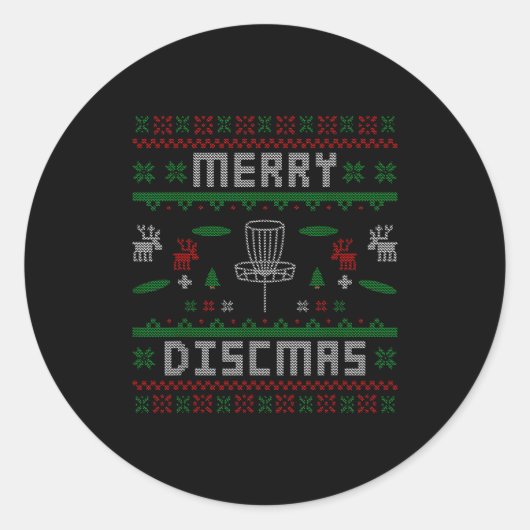 Sticker Rond Merry Discmas Disc Golf Ugly Dad Uncle Christmas G (Devant)
