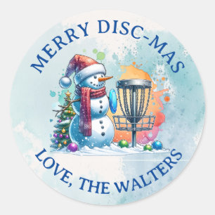 Sticker Rond Merry Disk-mas   Disk Golf Personnalisé Noël