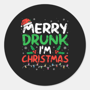 Sticker Rond Merry Drunk Je suis Noël Drôle Père Noël Joke Xmas