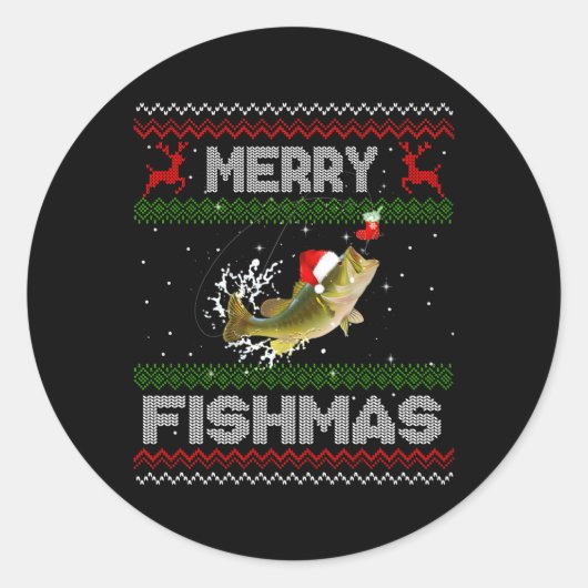 Sticker Rond Merry Fishers Vilain basse de pêche Poisson (Devant)