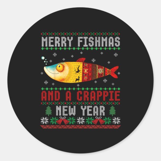 Sticker Rond Merry Fishmas And A Crape New Year Ugly Fisherman  (Devant)