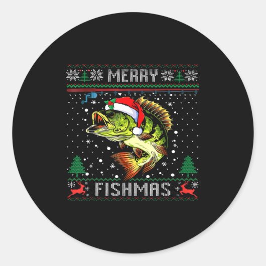 Sticker Rond Merry Fishmas B Fish Fishing Christmas Ugly Sweate (Devant)