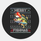 Sticker Rond Merry Fishmas Christmas Holiday Santa Fishing Xmas (Devant)
