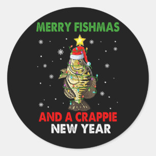 Sticker Rond Merry Fishmas Et Une Crappie Nouvel An Pêche Drôle