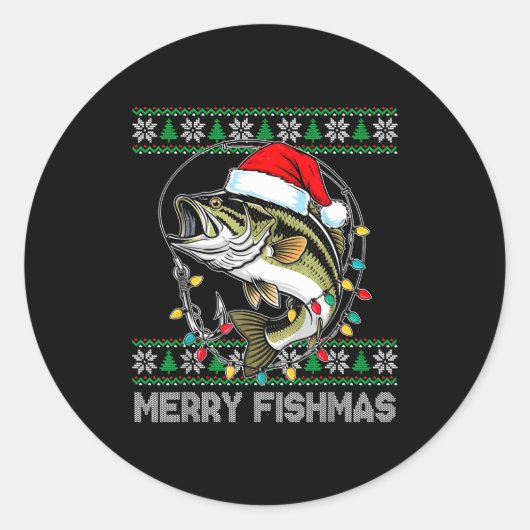 Sticker Rond Merry Fishmas Funny B Fishing Christmas For Women  (Devant)