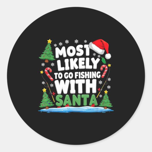 Sticker Rond Merry Fishmas Funny Fish Santa Bigfoot Christmas F (Devant)