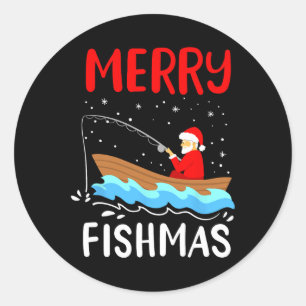 Sticker Rond Merry Fishmas Funny Noël Père Noël Pêche