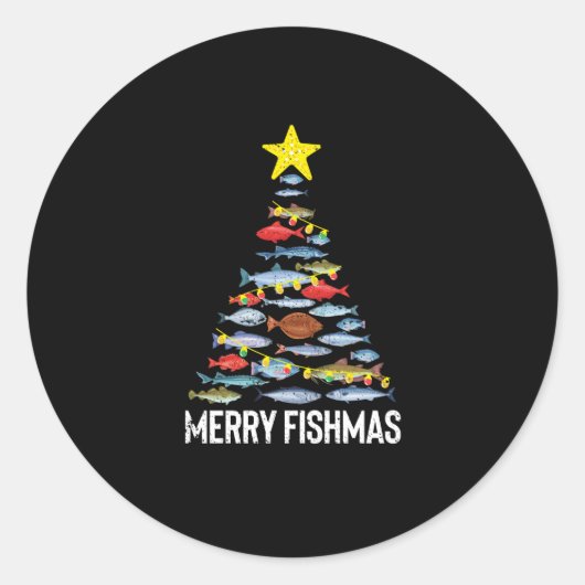 Sticker Rond Merry Fishmas Funny Poisson Noël Pêche Noël (Devant)