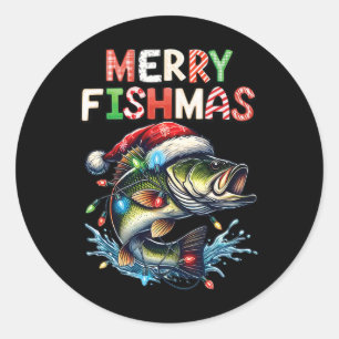Sticker Rond Merry Fishmas Père Noël Pêcheurs amoureux Drôle Pê
