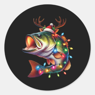 Sticker Rond Merry Fishmas Père Noël Pêcheurs amoureux Drôle Pê