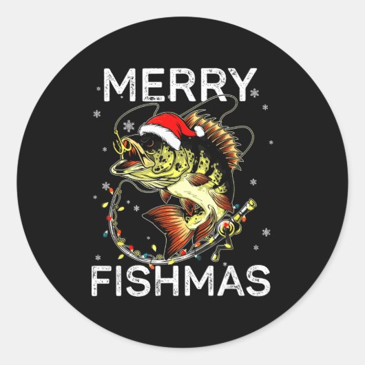 Sticker Rond Merry Fishmas Santa Fishing Lovers Funny Fisherman (Devant)