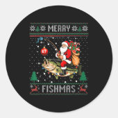 Sticker Rond Merry Fishmas Santa Riding B Fish Christmas Ugly S (Devant)