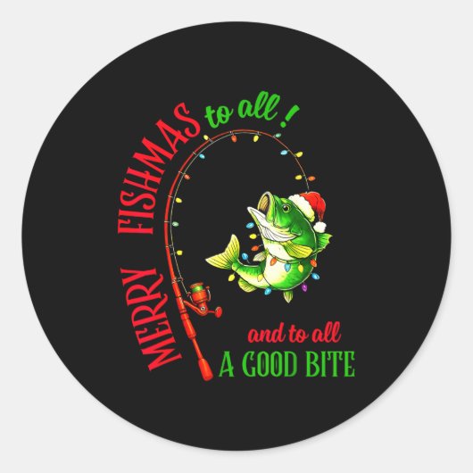 Sticker Rond Merry Fishmas To All Fishing Fisherman's Funny Chr (Devant)