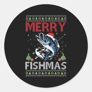 Sticker Rond Merry Fishmas Vilain Noël Pêche basse cadeau