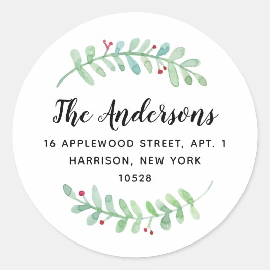 Sticker Rond Merry Garland Holiday Adresse de retour (Devant)