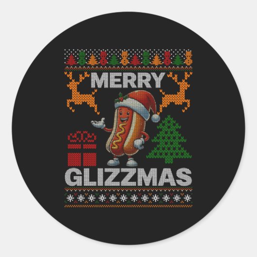 Sticker Rond Merry Glizzmas -christmas Glizy Matching Family Ug (Devant)