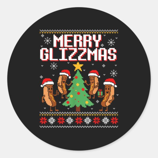 Sticker Rond Merry Glizzmas Funny Merry Christmas Hotdogs Xmas  (Devant)