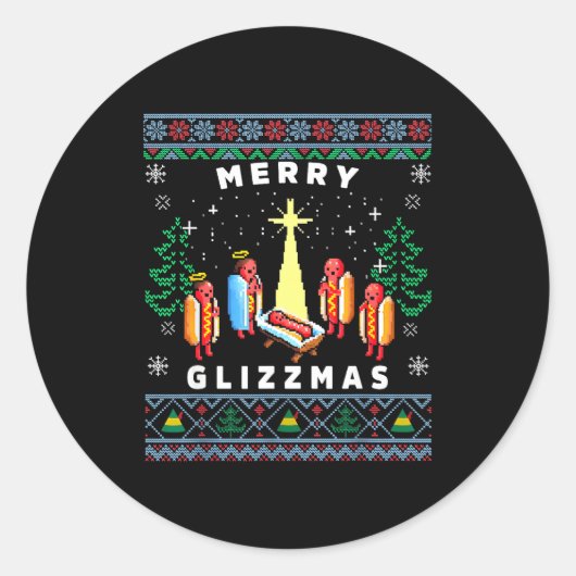 Sticker Rond Merry Glizzmas Funny Ugly Christmas Sweater Glizzy (Devant)