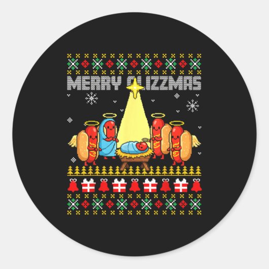 Sticker Rond Merry Glizzmas Ugly Christmas Sweaters Hot Dogs Xm (Devant)