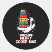Sticker Rond Merry Goose-mas With Xmas Funny Christmas Goose (Devant)