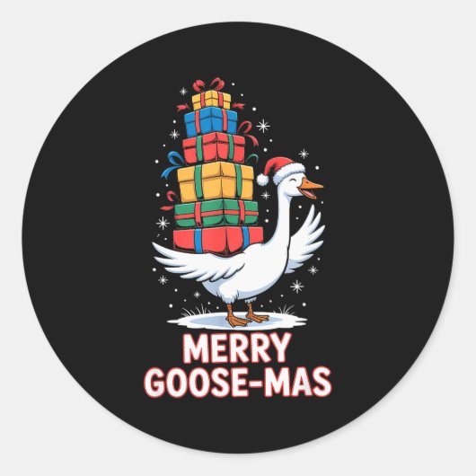 Sticker Rond Merry Goose-mas With Xmas Funny Christmas Goose (Devant)