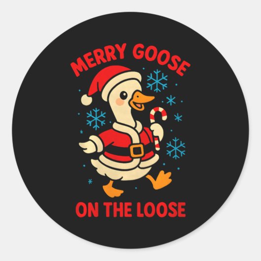 Sticker Rond Merry Goose On The Loose Silly Christmas Holiday F (Devant)