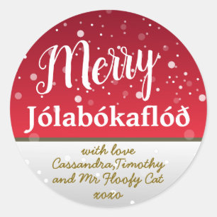 Sticker Rond Merry Jólabókaflóð Famille Rouge