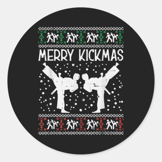 Sticker Rond Merry Kickmas Ugly Christmas Karate Jiu Jitsu (Devant)