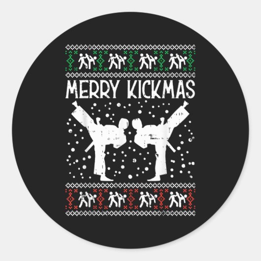 Sticker Rond Merry Kickmas Ugly Christmas Karate Jiu Jitsu Mart (Devant)