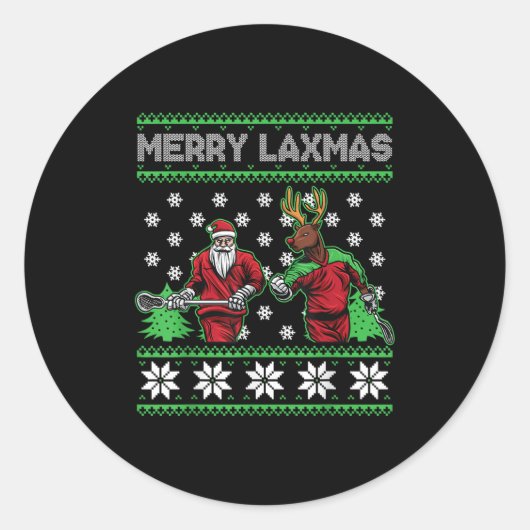 Sticker Rond Merry Laxmas Funny Christmas Lacrosse Player Holid (Devant)