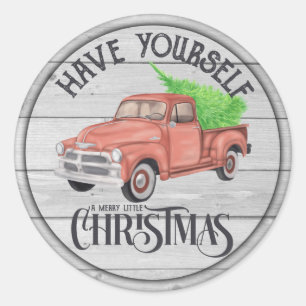 Sticker Rond Merry Little Christmas Red Truck