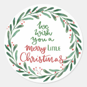 Sticker Rond Merry Little Christmas Script   Wreath