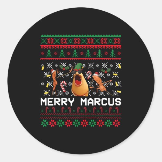 Sticker Rond Merry Marcus Ugly Christmas Sweater Funny The Worm (Devant)
