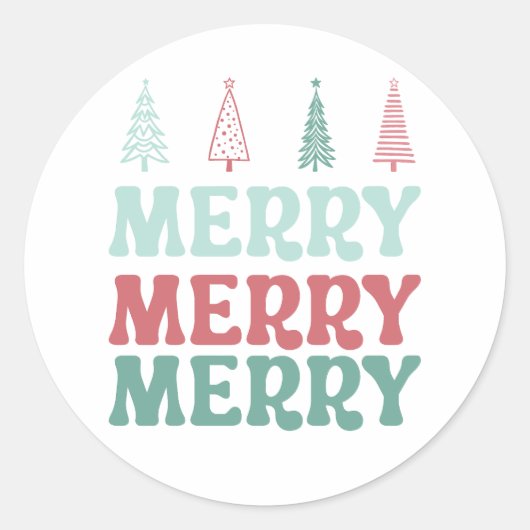 Sticker Rond Merry Merry Merry with Pastel Boho Christmas Trees (Devant)
