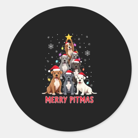 Sticker Rond Merry Pitmas Pitbull Dog Ugly Christmas Sweater Tr (Devant)
