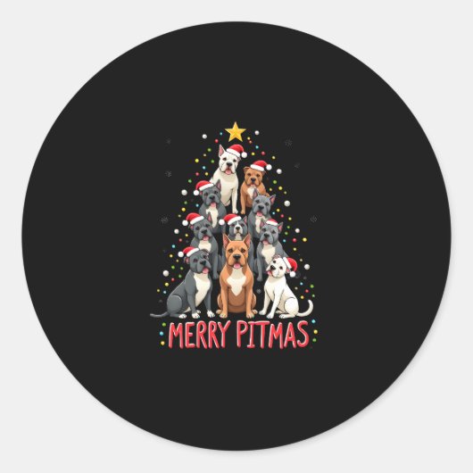 Sticker Rond Merry Pitmas Pitbull Dog Ugly Christmas Sweater Tr (Devant)