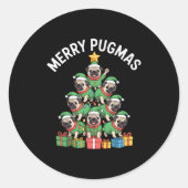 Sticker Rond Merry Pugmas Funny Pug Christmas Tree Holiday Long (Devant)