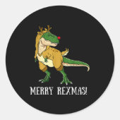 Sticker Rond Merry Rexmas Reindeer T-rex Rudolph Dinosaur Chris (Devant)