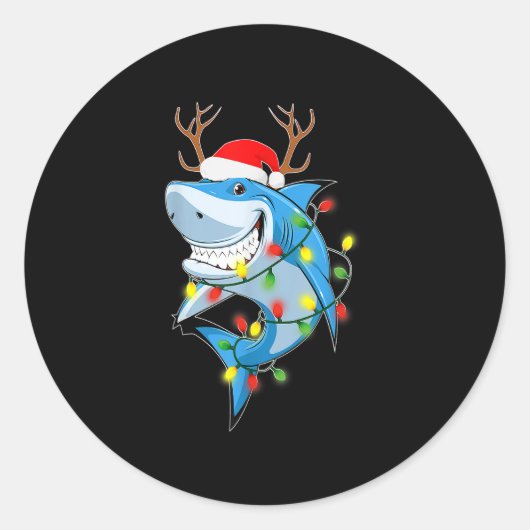 Sticker Rond Merry Sharkmas Requin avec chapeau de Noël (Devant)
